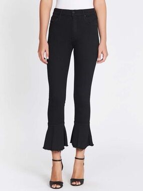 MOTHER The Cha Cha Fray Flare Jeans Black “Not Guilty” Size 23 Women’s Denim